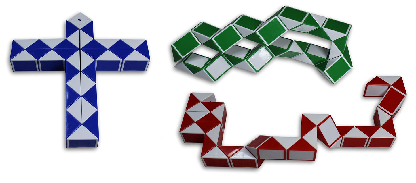 Magic Snake Cube Twist Puzzle Bundle Of 3! 36 Wedges! 3 Large Cubes (Large 3 Pack)