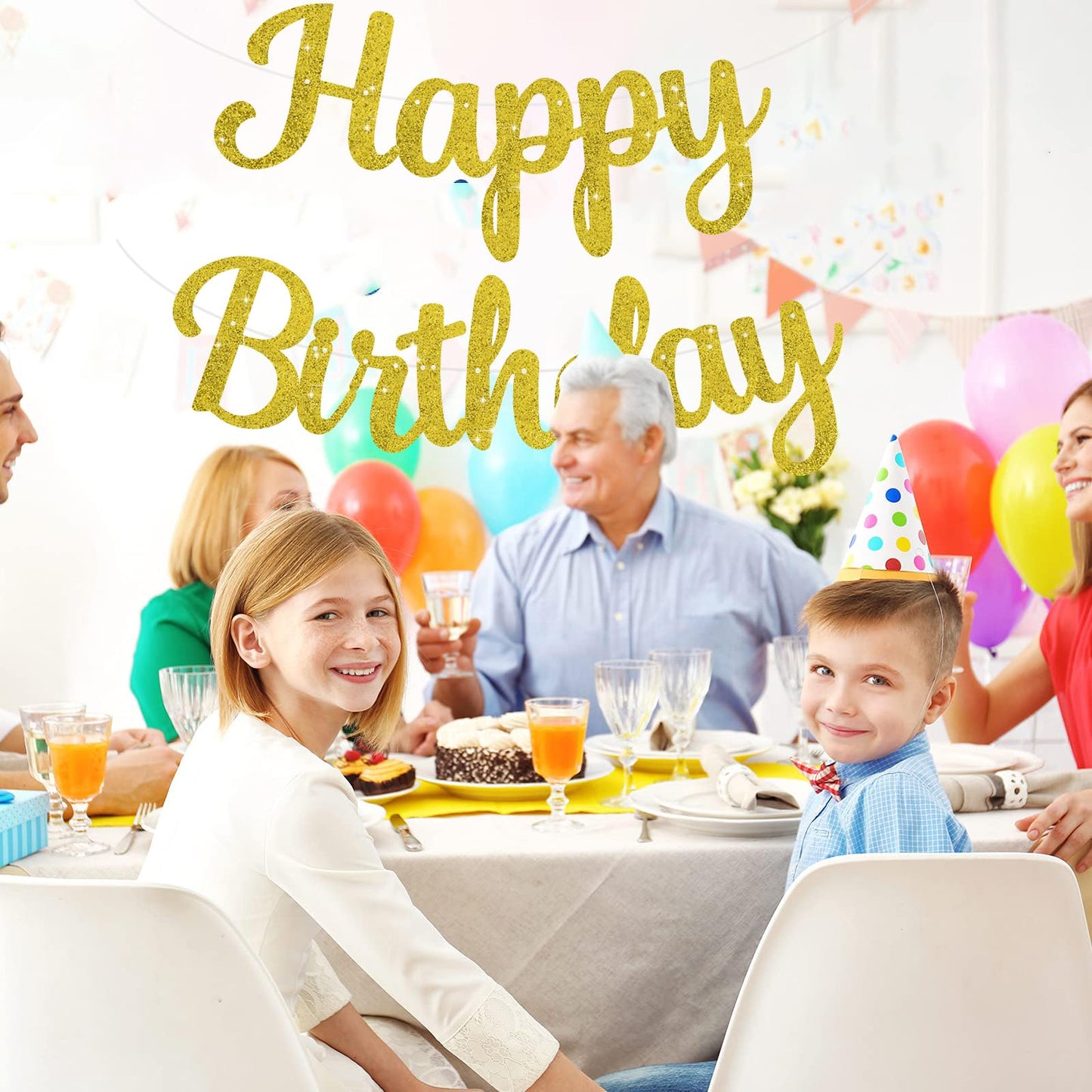 Beishida Gold Happy Birthday Banner - No Diy 10Feet,Pre-Strung-Glitter Happy Birthday Sign, Happy Birthday Garland,Happy Birthda