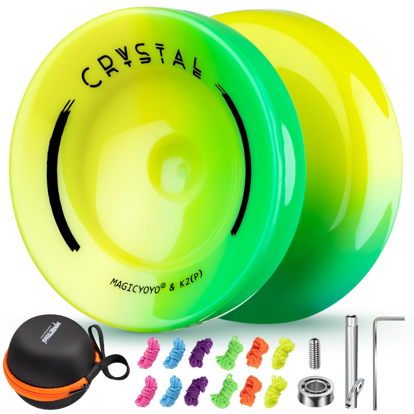 Magicyoyo K2 Responsive Yoyo For Kids, Professional Yoyo For Beginner, Dual Purpose Yo-Yo Replacement Unresponsive Bearing For Adults/Advanced+12 Yo Yo Strings+Bearing Remover (Yellow Green Gradient)