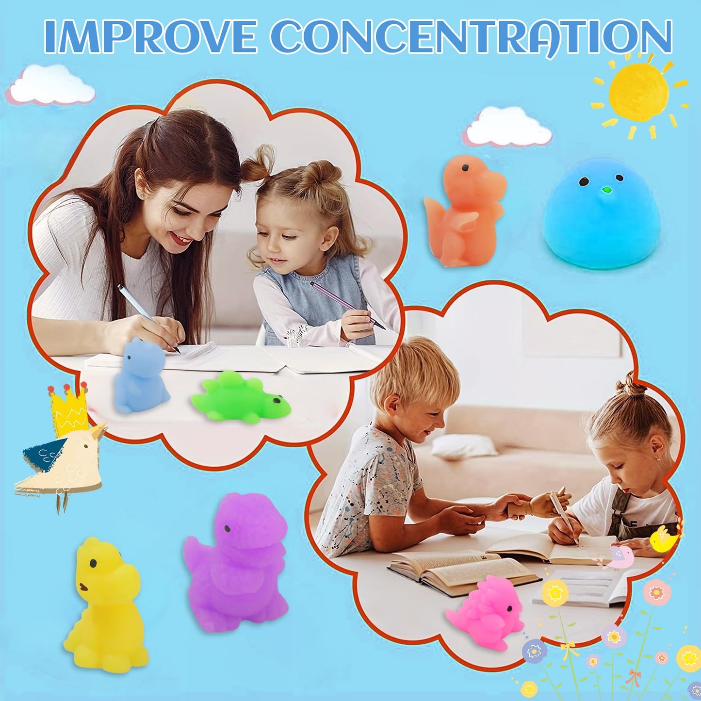 25 Pack Mochi Squishy Toys For Kids,Squishies Sensory Toys For Kids 5 To 7,Stress Relief Toys,Party Favors Mini Dinosaurs Toys S