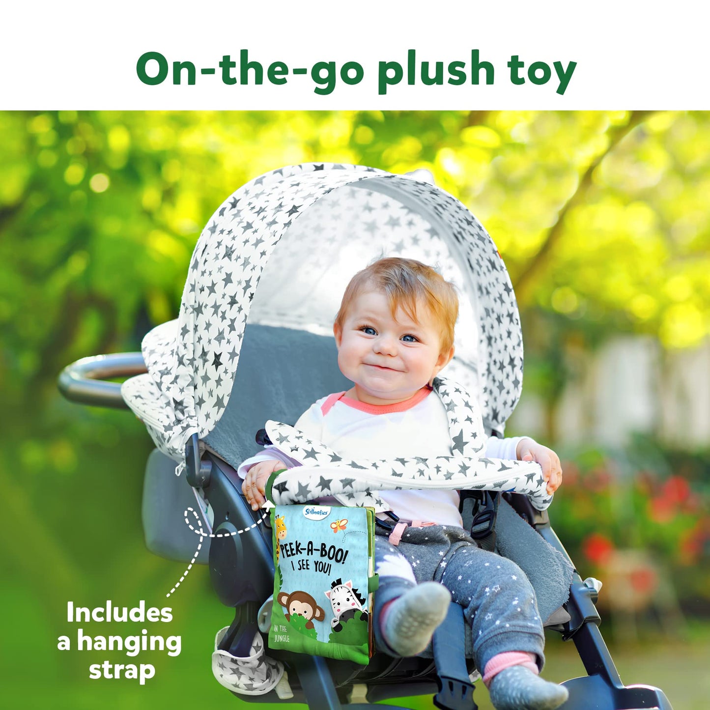 Skillmatics Peek-A-Boo Jungle Book - Soft Cloth Crinkle Book for Babies & Toddlers, Sensory Play, Polyester, Model SKILL332PBJ