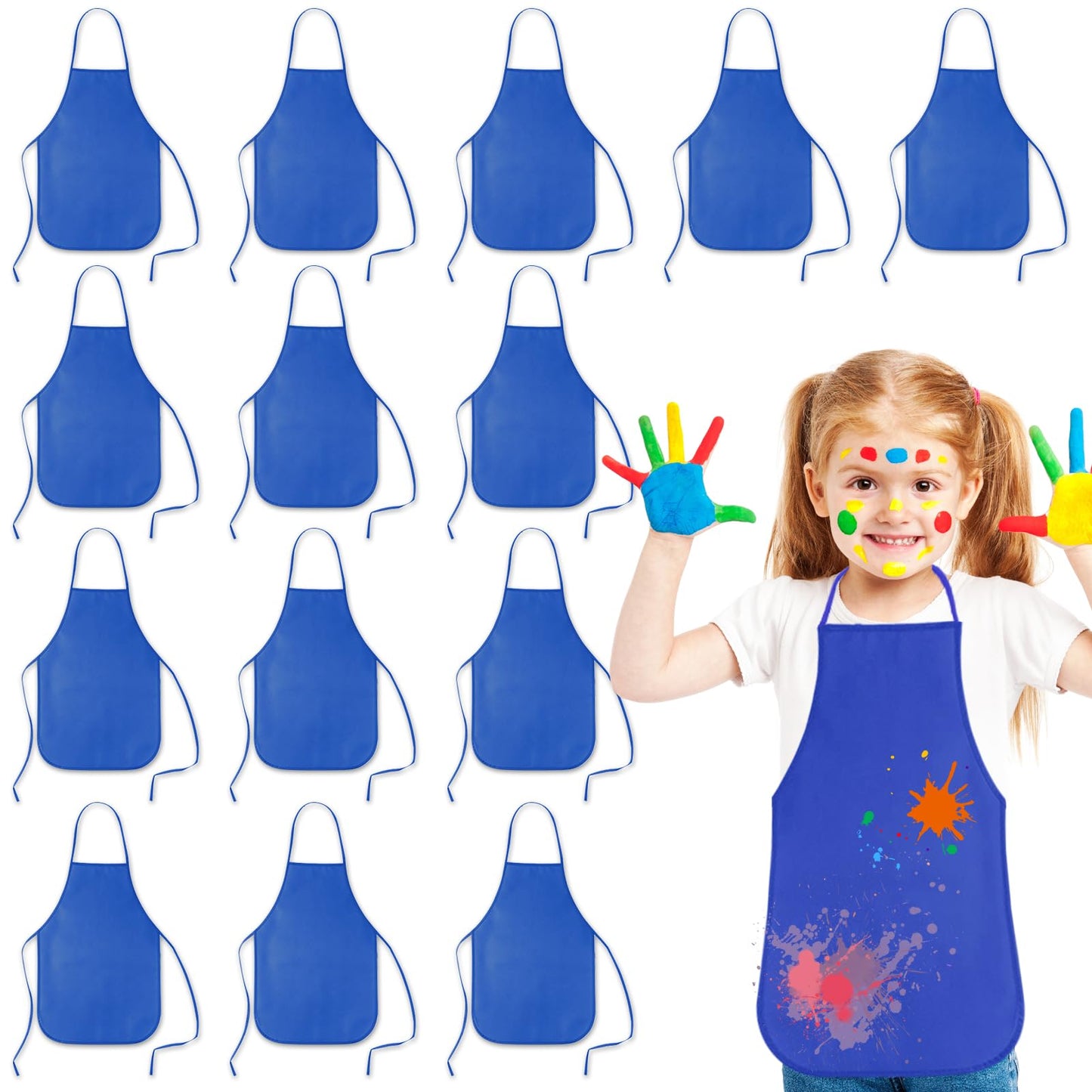 Kuuqa 16Pack Kids Art Aprons Bulk Blue Children Painting Aprons Art Smocks For Craft Kitchen Classroom Painting Party Supplies