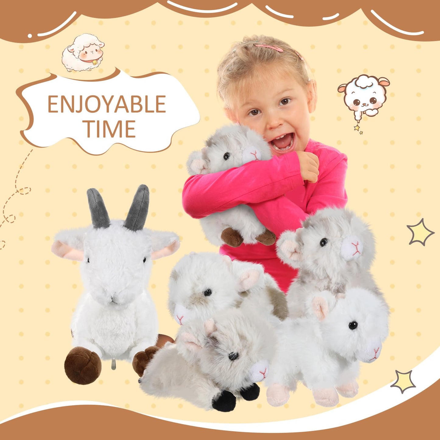 Hollowfly 5 Pcs Goat Plush Toys Gift Set 15.7 Large Mommy Goat Stuffed Animal White with 4 Cute Babies in Zippered Belly Nurturi