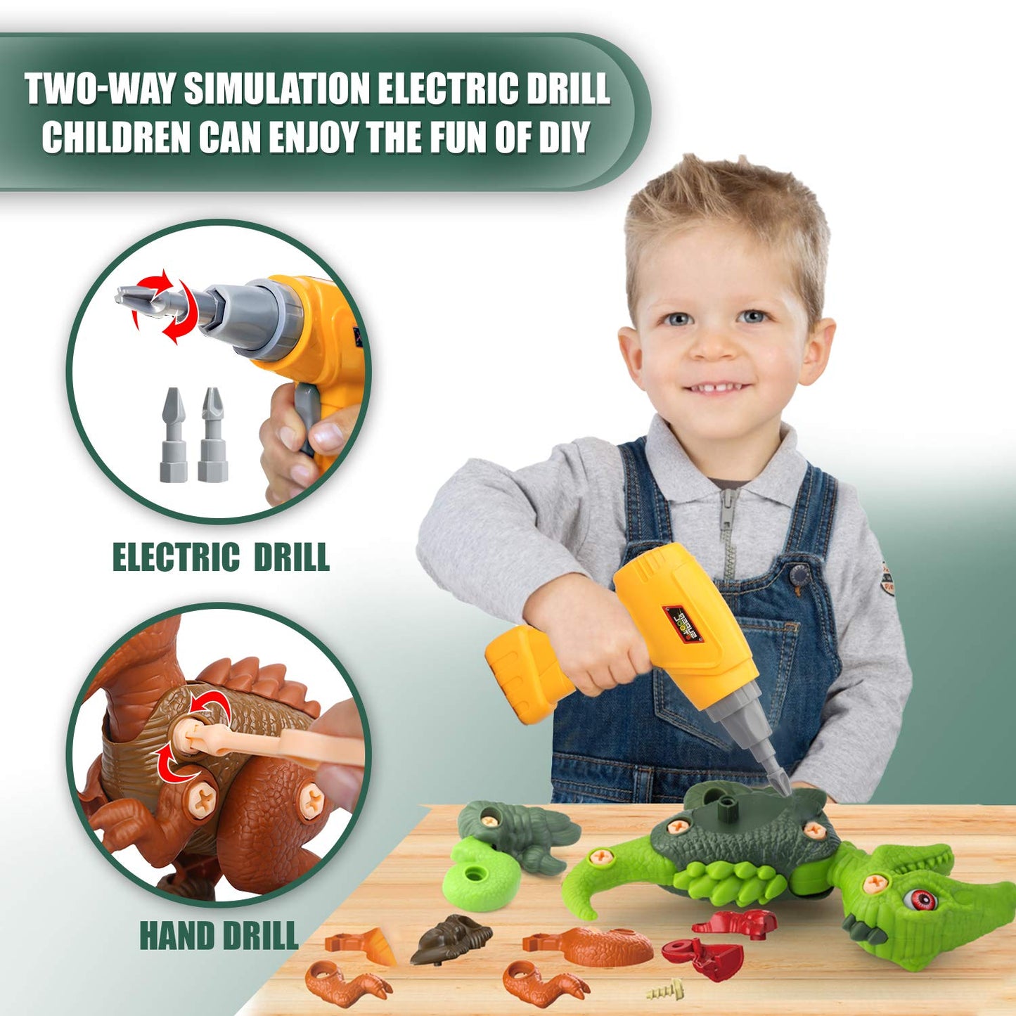 Sanlebi Toy for 4 5 6 7 Year Old Boys Take Apart Dinosaur Toys for Kids Building Toy Set with Electric Drill Construction Engine