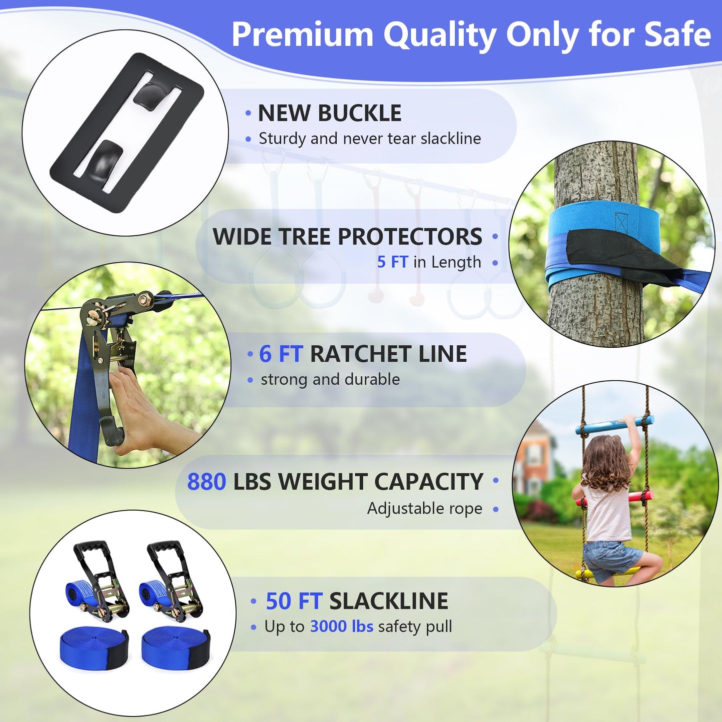 Ninja Line 2X56Ft Ninja Warrior Obstacle Course For Kids, Ninja Slackline With 11 Accessories, Slackline Kit With Pulley, Rope L