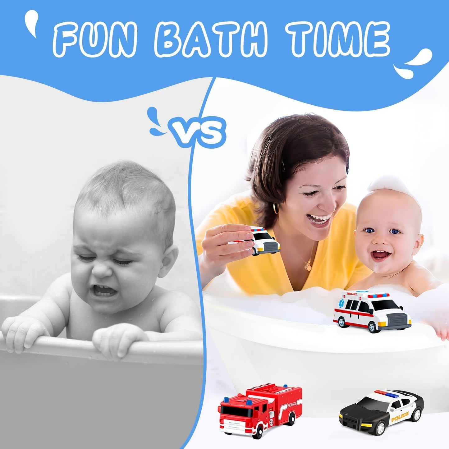 Bath Toys For Kids Ages 1-3, Car No Hole Bath Toys Toddlers 2-4 Baby Bath Toys, Beach Pool Bathtub Water Toy, Small Gifts For 1-