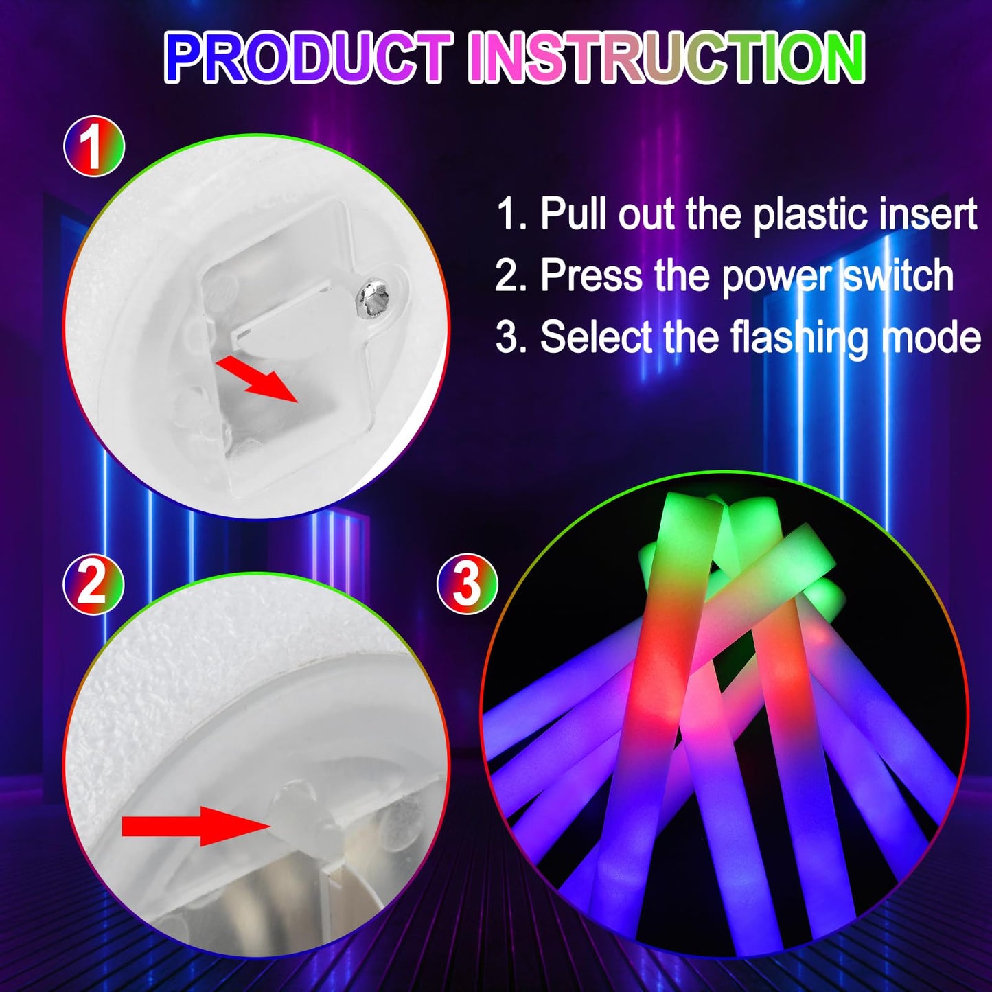 Taotuo Glow Stick Bulk, 42Pack Foam Sticks Party Supplies With 3 Flashing Modes Glow Foam Sticks For Wedding, Party, Concerts, Birthday