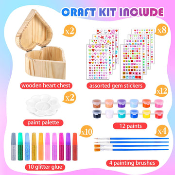 2 Pack Paint Your Own Wooden Jewelry Box DIY Crafts Kits Treasure Box Craft Kit Arts and Crafts for Kids Ages 3-12 Creative Acti