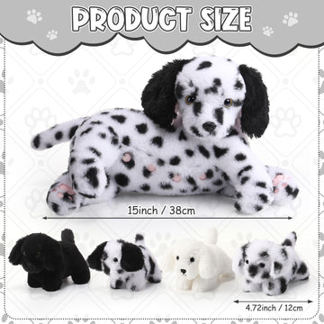 HyDren 5 Pcs Dalmatian Nurturing Dog Stuffed Animal Sets 15 Inch Soft Cuddly Dalmatian Plush Toys Nursing Mommy Dog with 4 Puppy