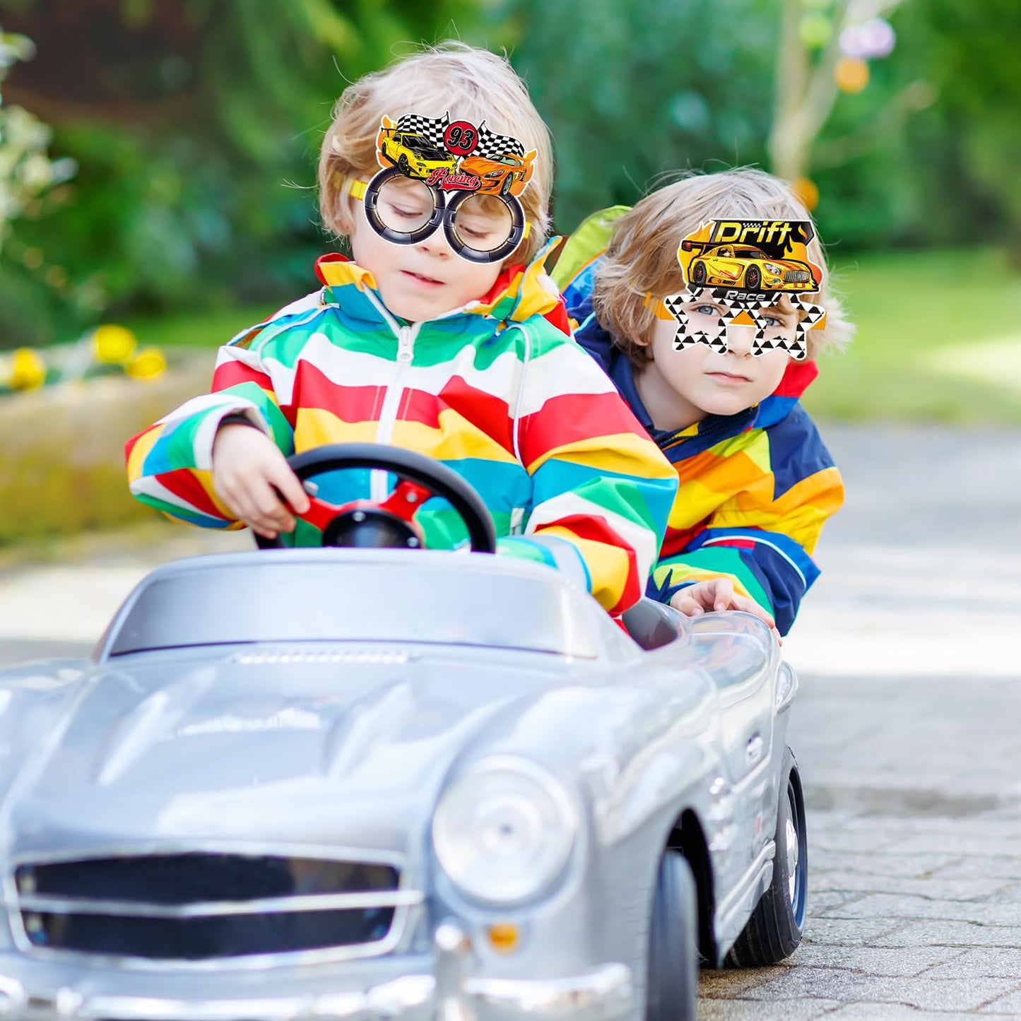 Herdear 32 Pcs Race Car Party Decorations Favor Racing Paper Glasses Frame Trunk Car Theme Eyeglasses Racing Car Party Favors fo