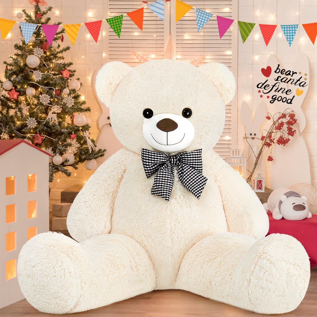 Sausudols XXL Giant Teddy Bear 47 Jumbo Plush Stuffed Animal Soft Hugging Toy Gift for Kids Valentine's Day Christmas Cream
