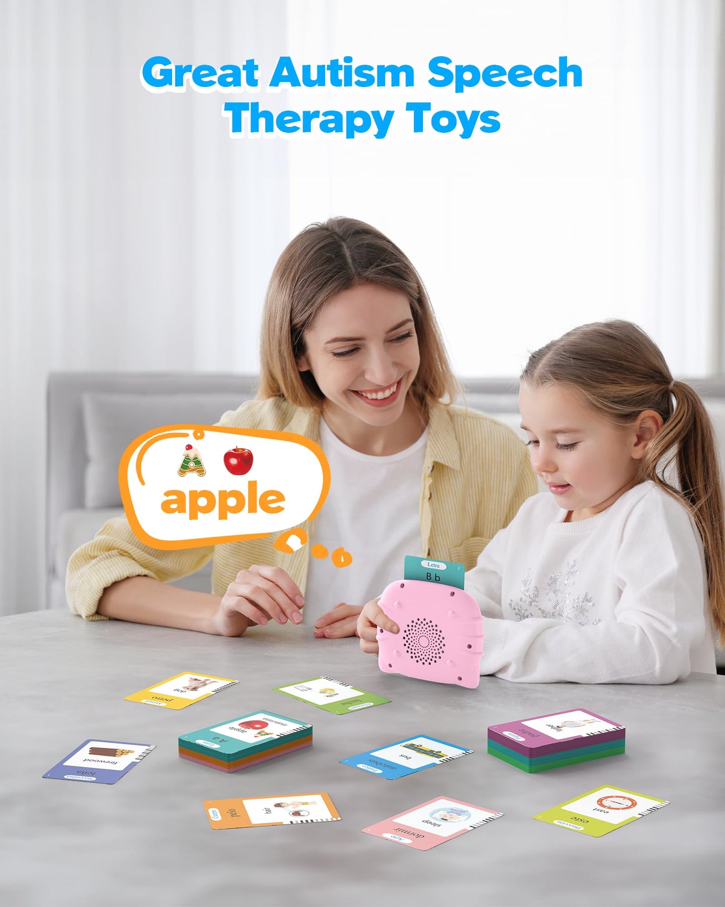 Bilingual Pink Spanish And English Talking Flash Cards, Pocket Speech Therapy Toys With 512 Words, Montessori Language Learning