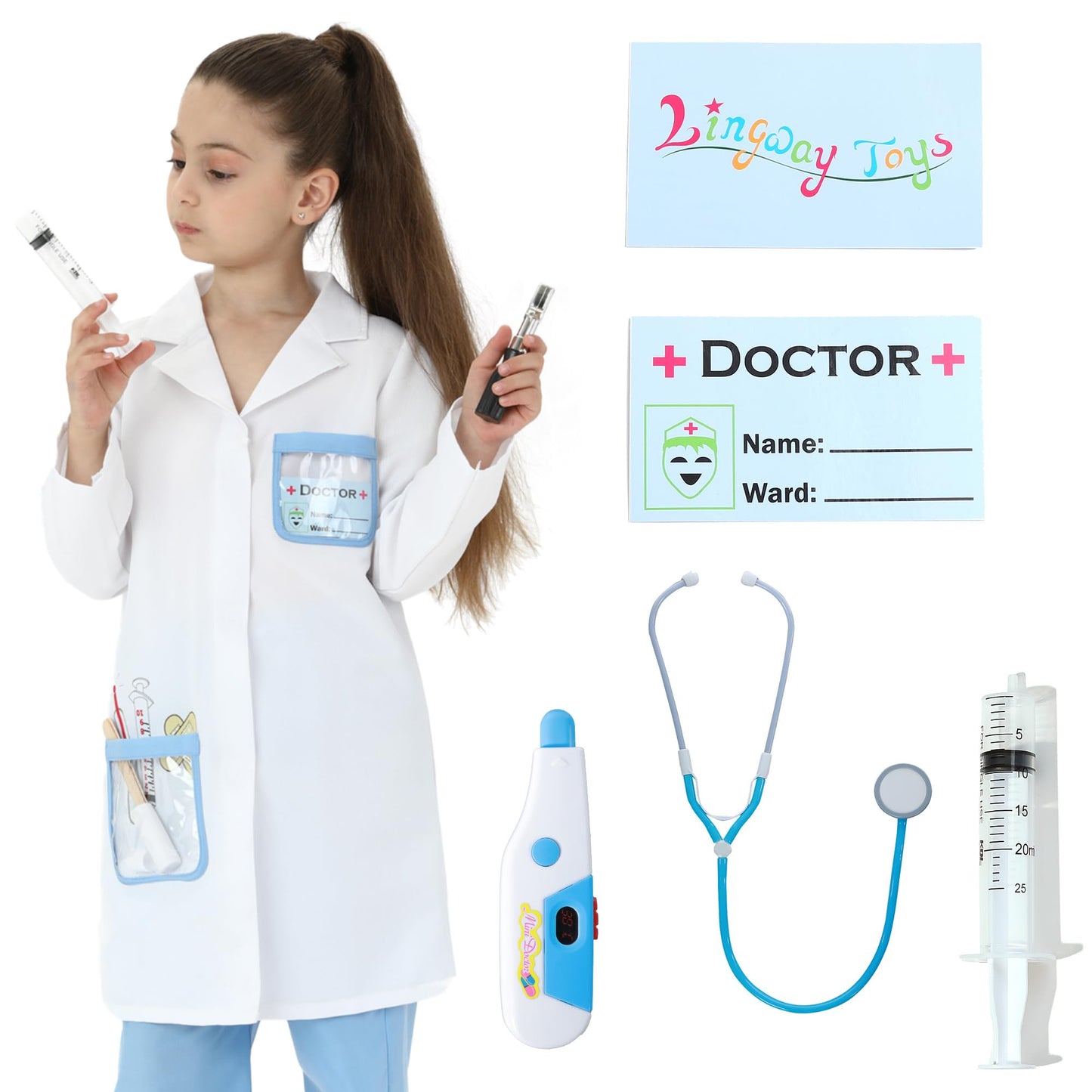Lingway Toys Kids Role Play Doctor Costume Jacket with Accessories (4-6 years)
