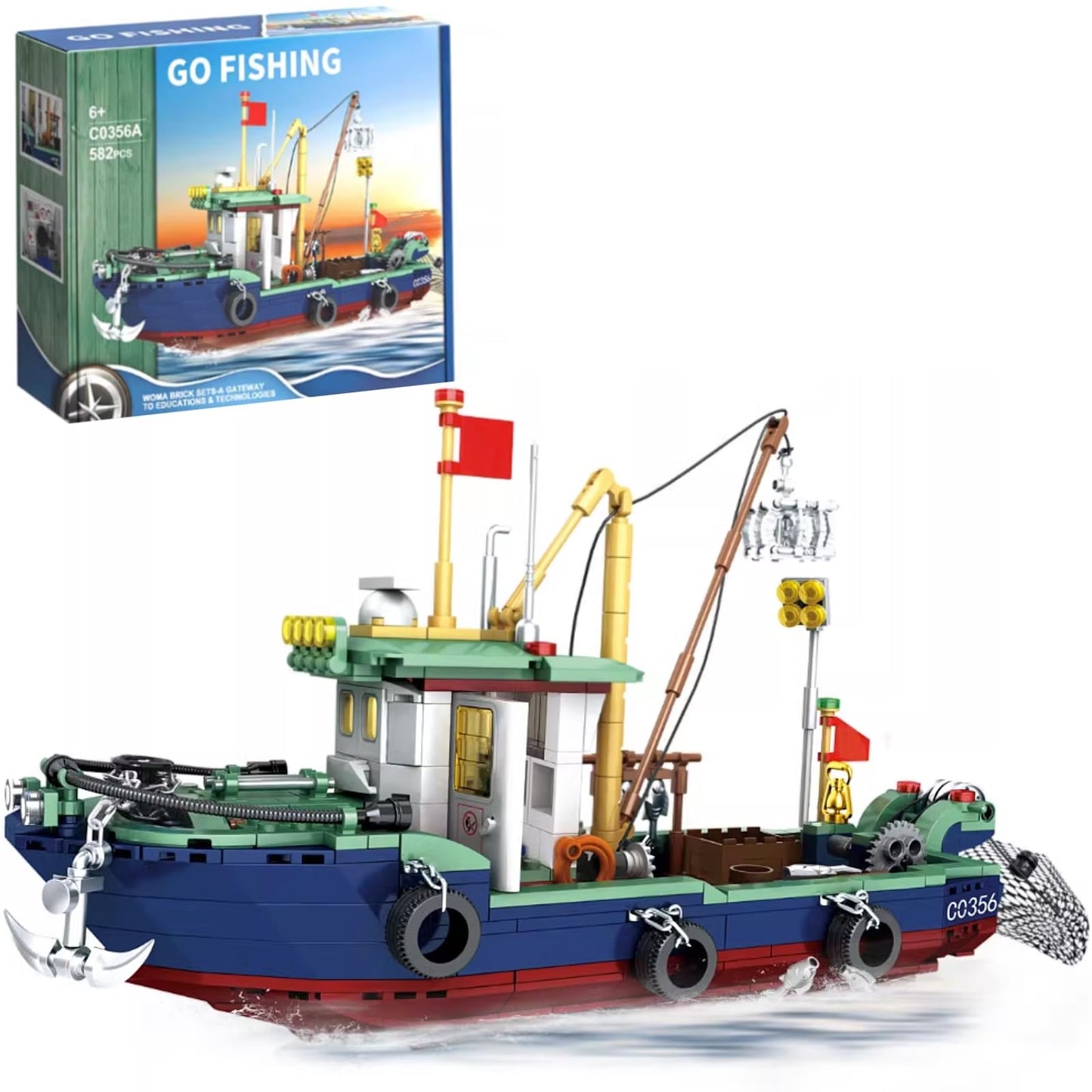 Vziimo Fishing Boat Building Blocks Set, City Marine Theme Model Kit For Ocean Exploration And Sea Lovers, Boat Ship Toys For Kids Boys Girls (582 Pcs)