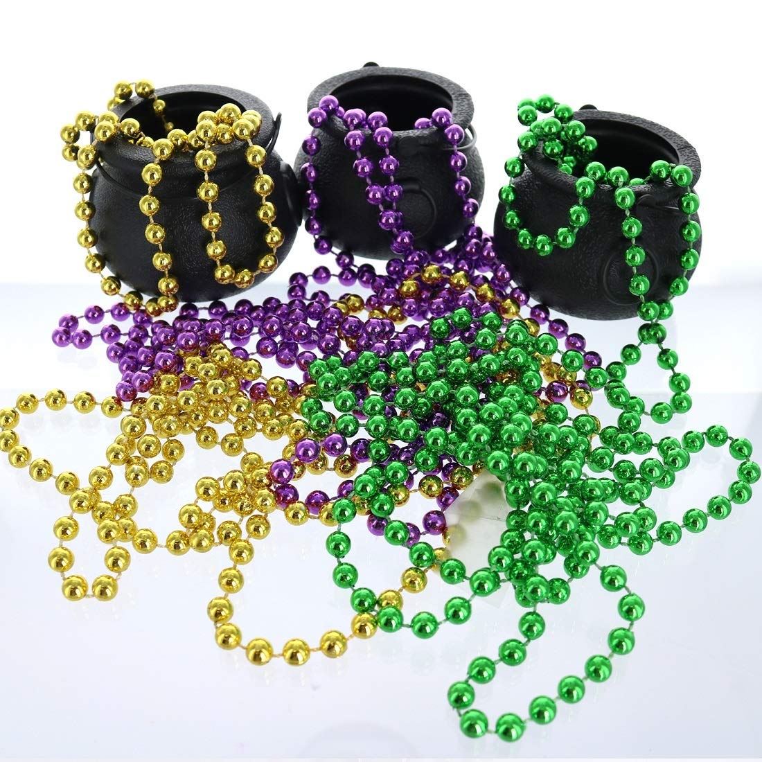 GIFTEXPRESS 12 pcs Mardi Gras Beads, 33'' Multi Colors Necklaces Bundle, Party Costume Necklace Metallic Colors in Gold, Green,