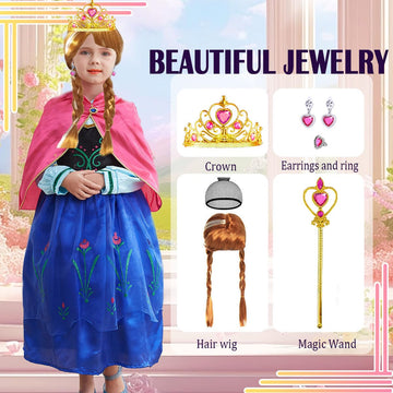 Itvti Princess Anna Costume For Girls Halloween Carnival Fancy Dress For Cosplay, Blue, 7-8 Years(Tag 150)
