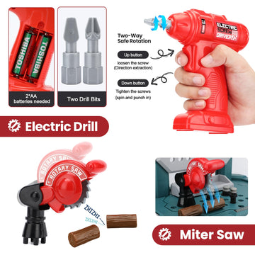 Kids Tool Bench, Toddler Workbench with Electric Drill and 78 Realistic Toy Tools, Toy Tool Bench Workshop, Pretend Play Kids To