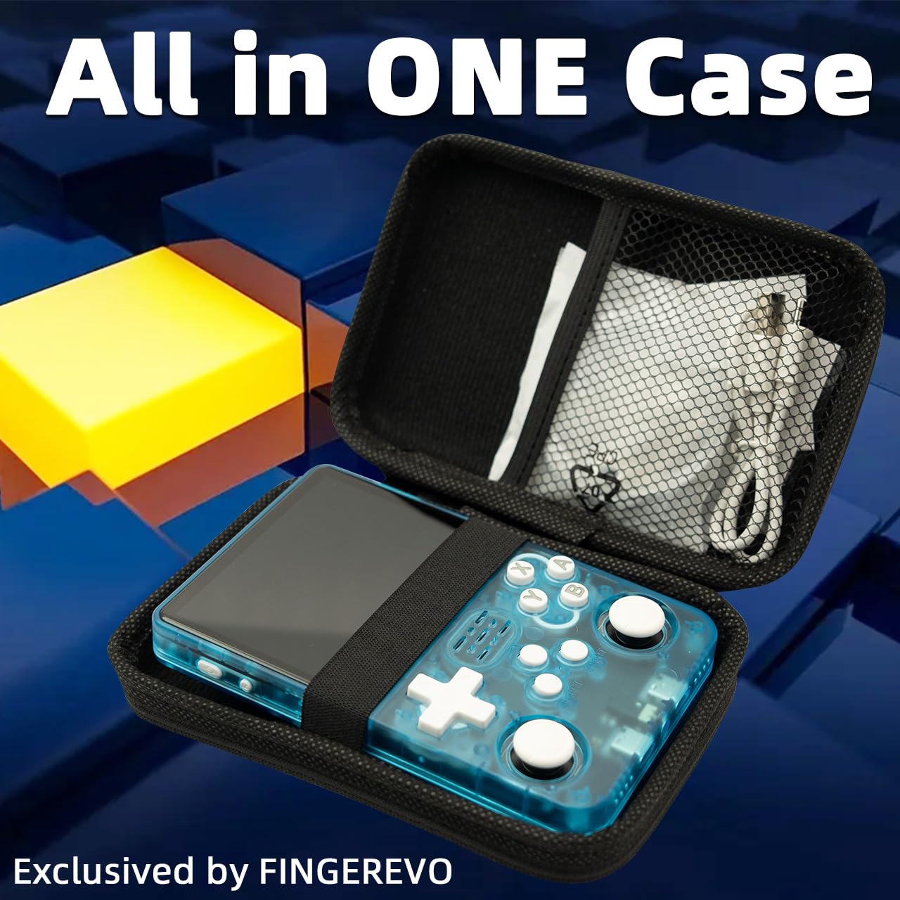 R36S Handheld Game Console 3.5-In 640*480 Ips Oca Screen 3200Mah Opensource System Rk3326 Blue Transparent