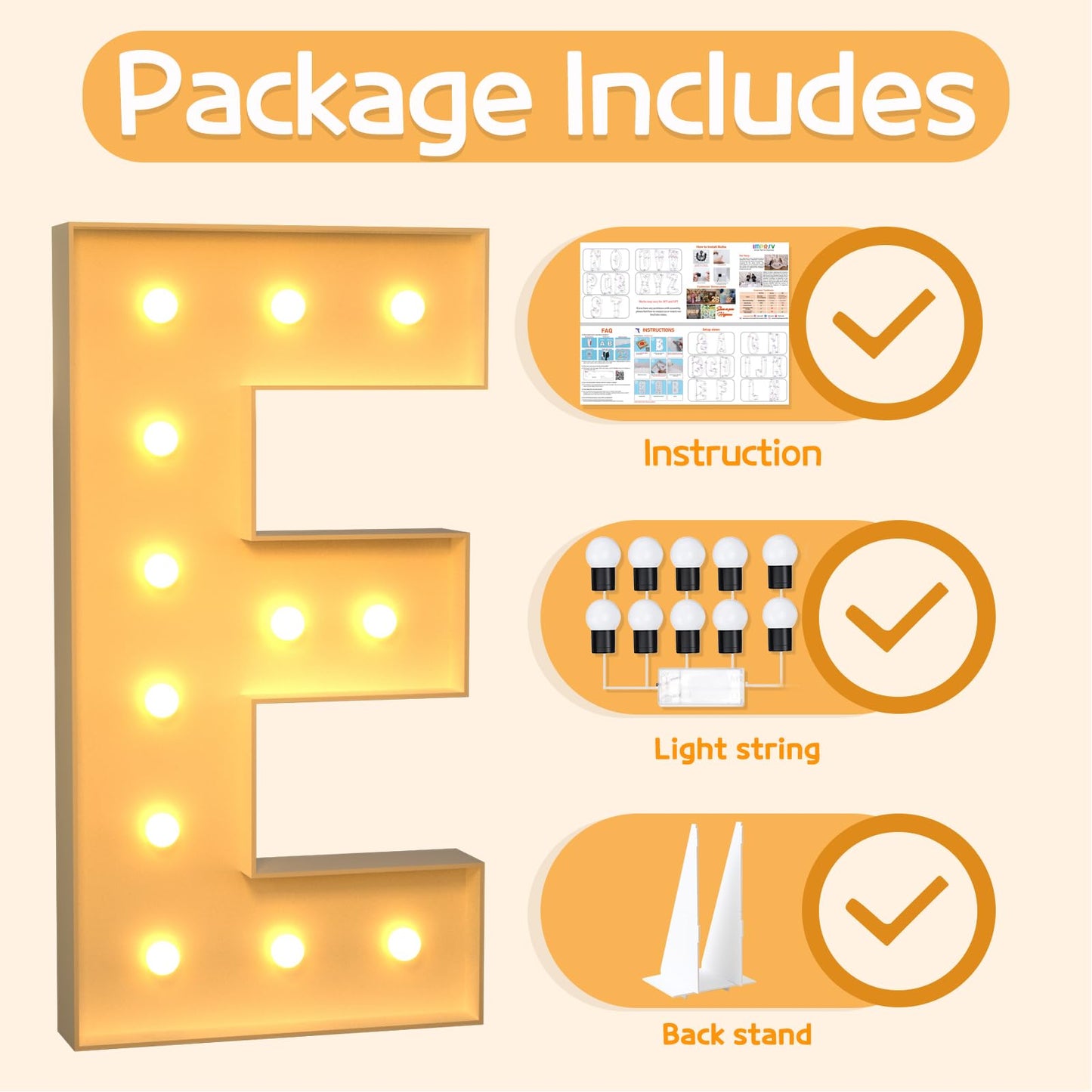 Imprsv 4Ft Marquee Light Up Letters E, Large Light Up Letters For Baby Shower Anniversary Wedding Room Decor, Big Letters For Pa