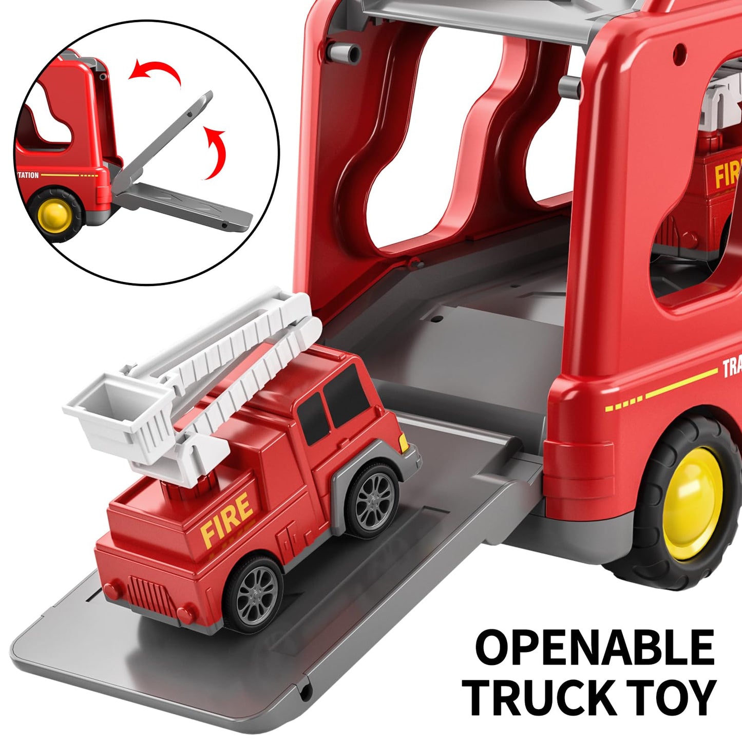 TEMI Fire Trucks Boy Toys for 3-5 Year Old Toddlers - Toys for 3 4 5 6 7 Years Old Transport Vehicle Carrier Truck, Boy Trucks T