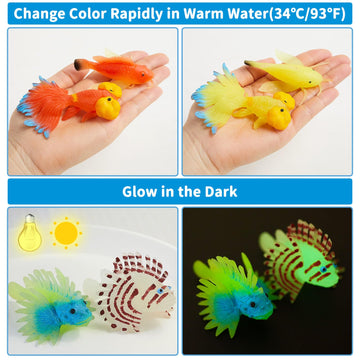 16 Pack Set Mold Free Bath Toys For Kids Toddlers, Color Changing Sea Animal, Squishy Mini Sea Creature, Realistic Fish Toys,For