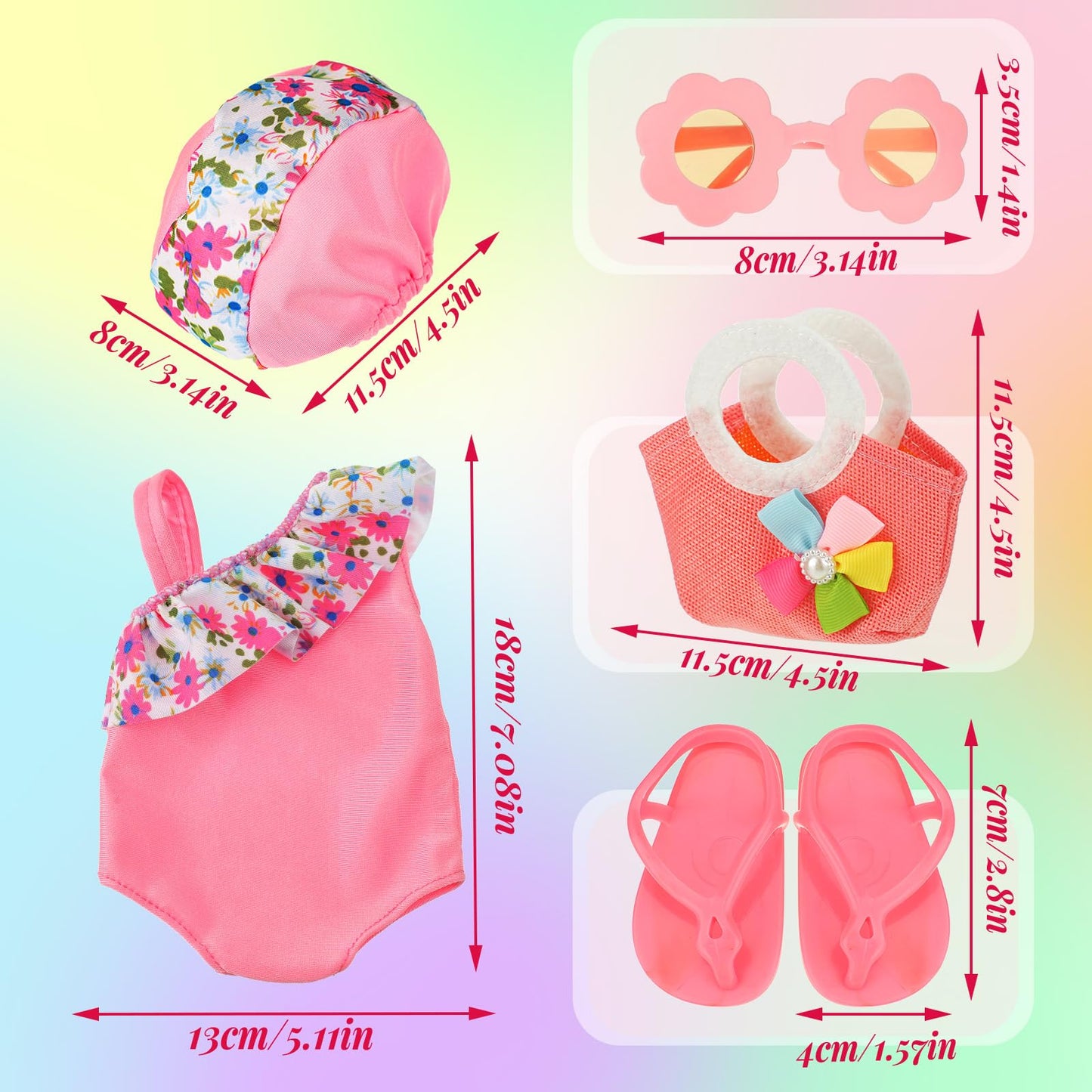 Kajaia 8 Pcs Doll Swimsuit 18 Inch Doll Clothes And Accessories Doll Dress Flip Flops Hat Outfit Swimsuit Accessories For 18 Inc