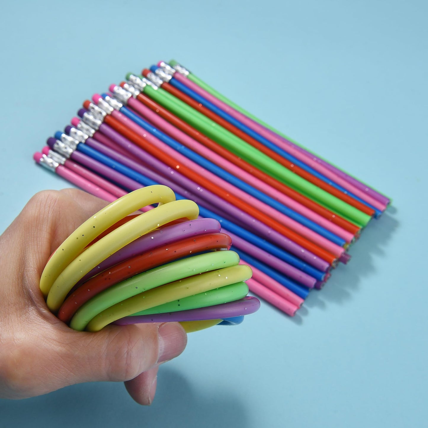Qdxativp 48Pcs Bendy Fun Pencils For Kids,Magic Bendable Flexible Colorful Pink Gold Soft Rubber Pencils With Erasers For Classr