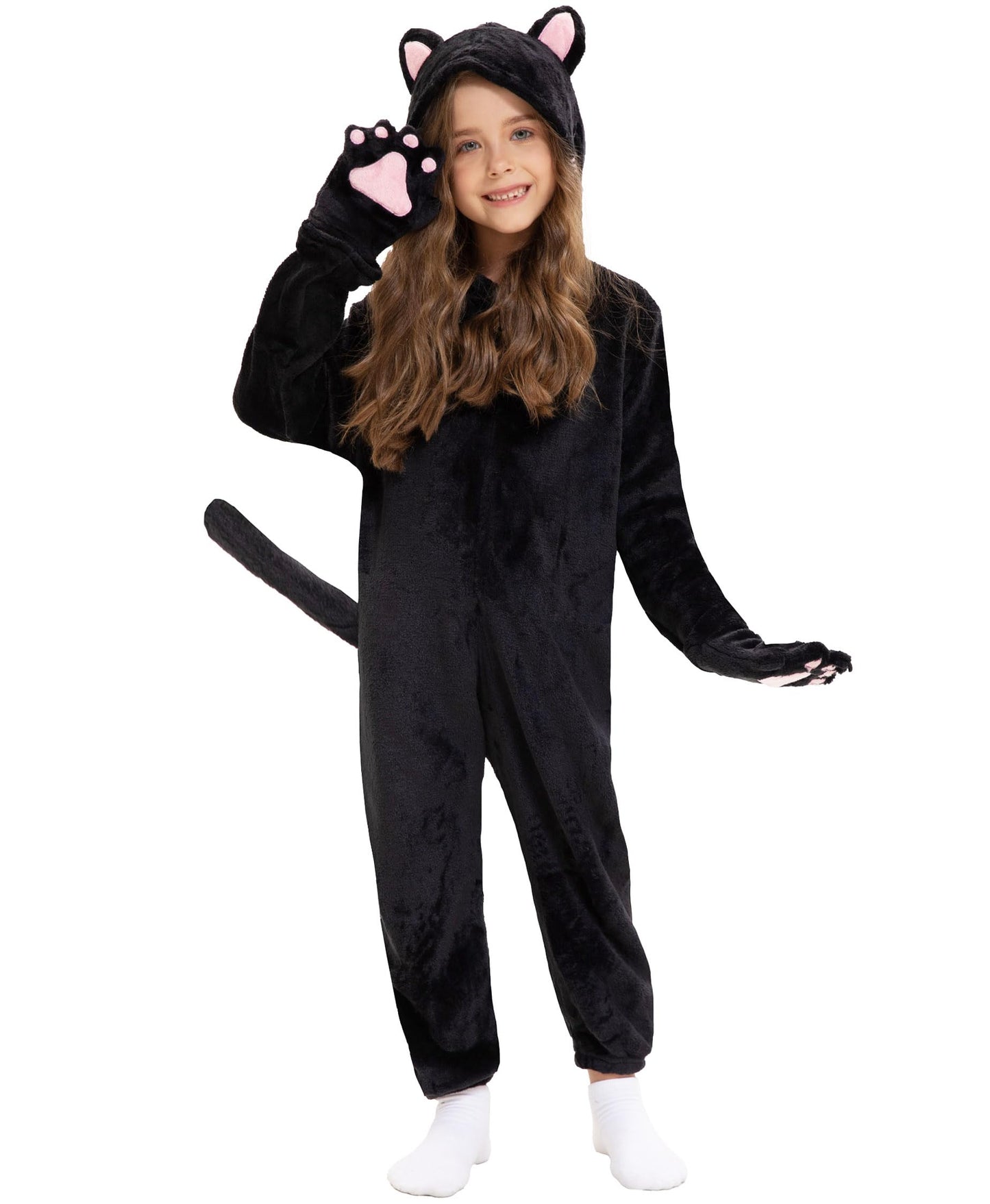 Cat Costume Kids Halloween Animal Onesie For Girls Boys(Black Cat, X-Small(3-4 Years))