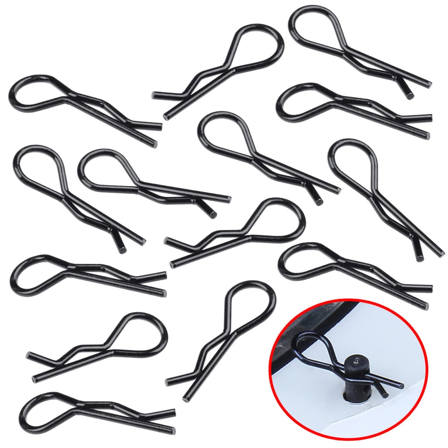 HobbyPark 150 Pieces Universal Bent RC Body Clips Car Clips Silver & Black R Clips for All 1/10 1/12 Scale Redcat HPI Tamiya HSP