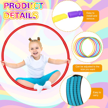 Sratte 6 Pcs Exercise Hoop Detachable Adjustable Plastic Hoops Snap Together Toy Hoop Color Playground Toys For Girls And Boys Party Games, Sports, Exercise, Dog Training (Stylish Colors,28 Inch)