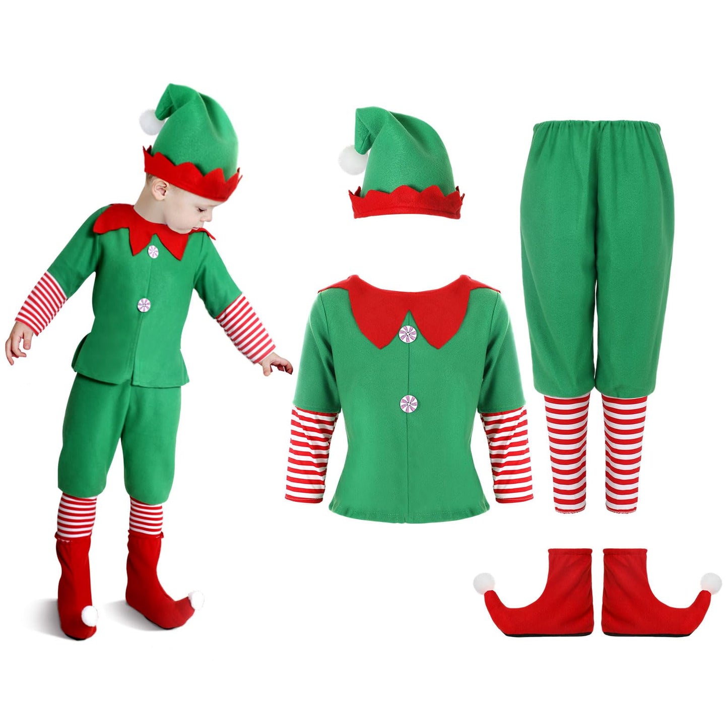 Geyoga Christmas Costumes Cute Outfits Include Hat Shoes And Other Accessories For Kids Cosplay(Green,Medium)