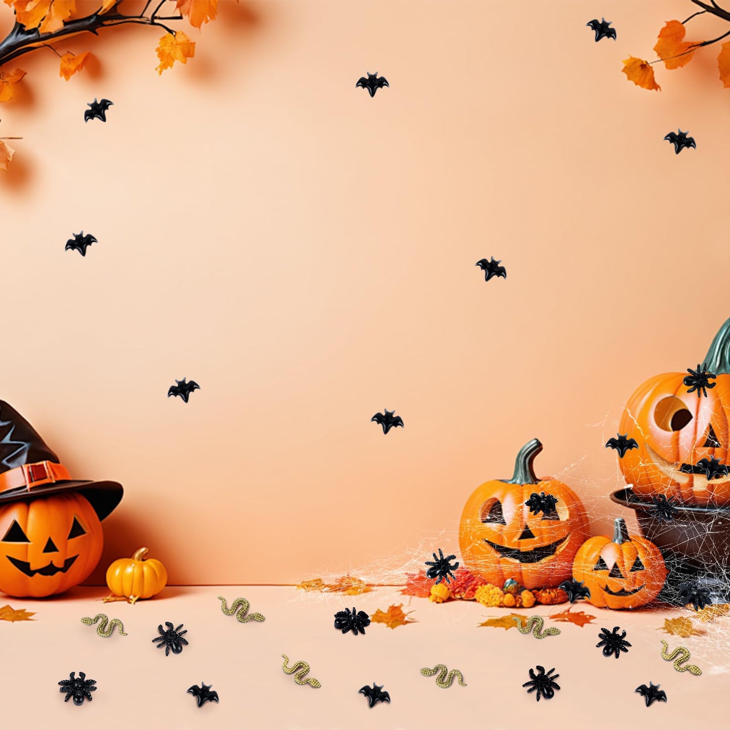 200 Pieces Miniature Halloween Decorations Tiny Resin Insect Mini Spiders Mini Bats Mini Snakes Halloween Miniatures For Crafts