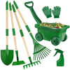 Duckura Kids Gardening Tools Set - 7pcs Wheelbarrow Set for Kids with Shovel Rake Leaf Rake Outdoor Yard Digging Toys Christmas Birthday Gifts for Boys Girls Age 3 4 5 Years Old(Green)