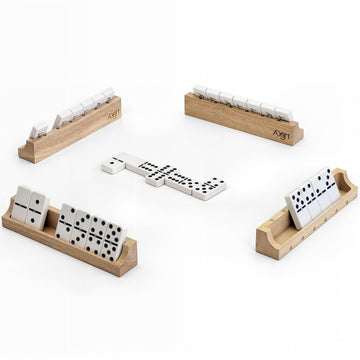 Domino Game Set Of 28 | Professional Double 6S | Multi-Use Box | Trays To Stand Tiles | By Adesign+ (Solid Wood)