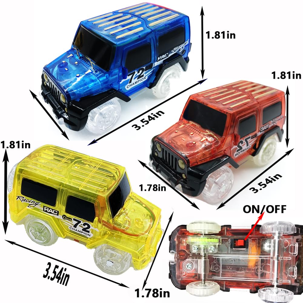 Kermctcokid Tracks Cars Replacement With Led Light Glow Car Toys, Glow In The Dark, Race Car Track Compatible With Car Tracks To