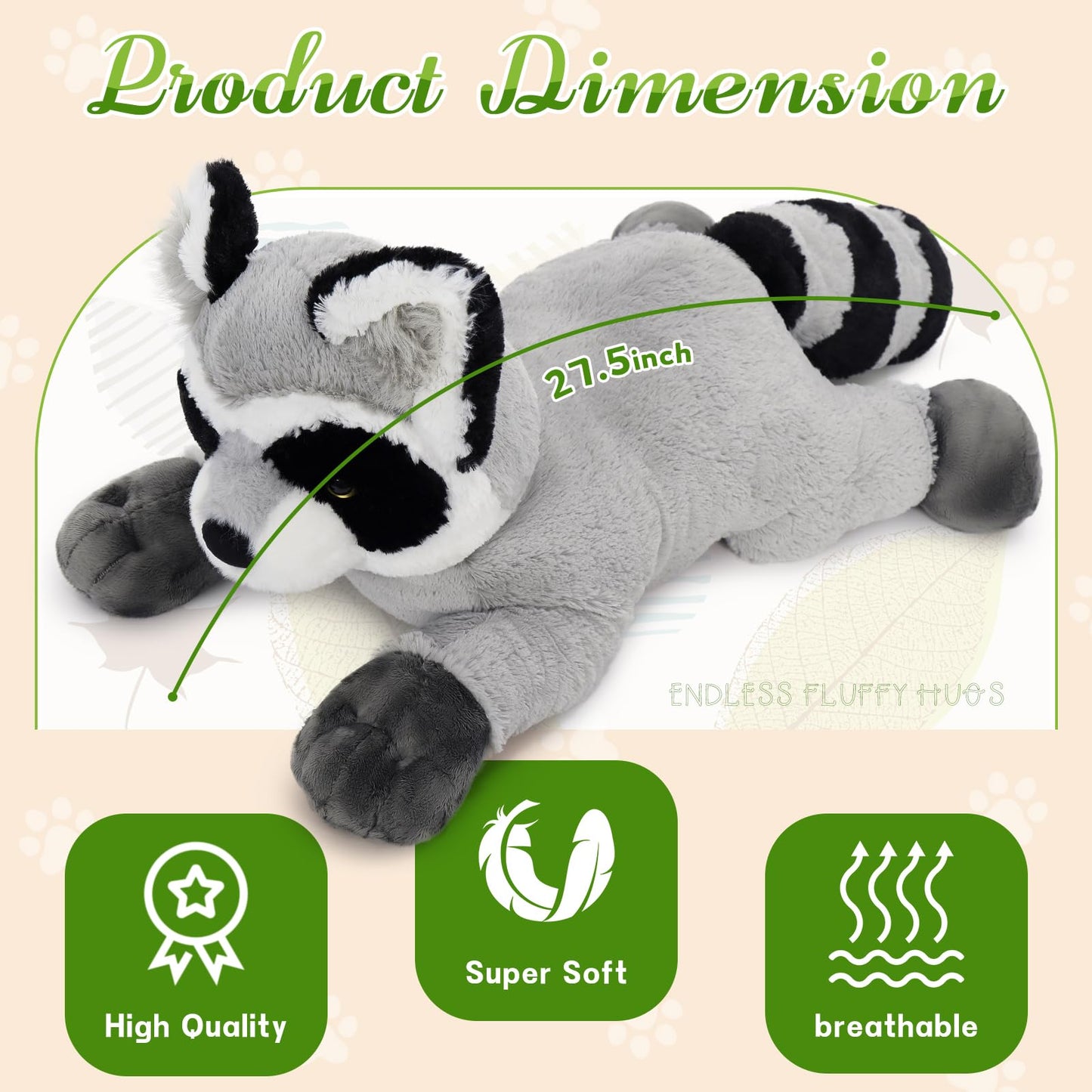 BENINY Giant Raccoon Plush Stuffed Animal 30 - Fluffy Multicolor Raccoon Toy for Kids, Perfect Birthday Gift and Sweet Companion