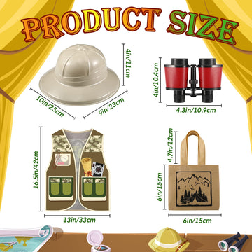 Unittype 64 Pcs Kids Explorer Costume Set Include Plastic Explorer Hats Jungle Party Vest Safari Tote Bag 3 Color Adventure Bino
