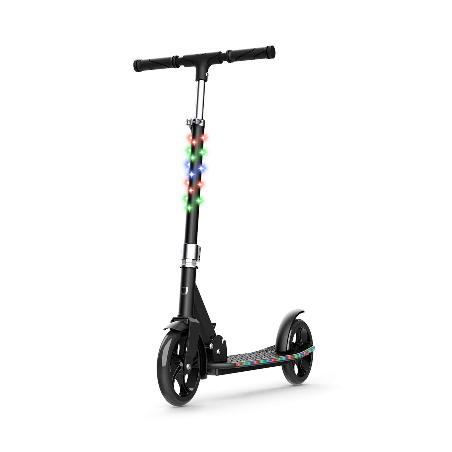 Jetson Scooters - Jupiter Jumbo Kick Scooter (Black) - Collapsible Portable Kids Push Scooter - Lightweight Folding Design With Big Wheels And High Visibility Rgb Light Up Leds On Stem And Deck