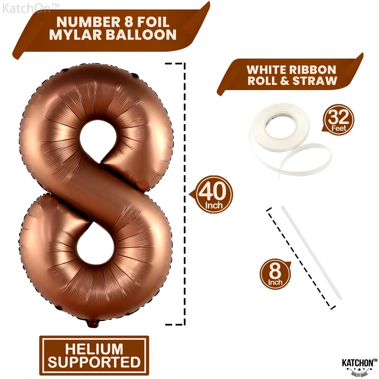Giant, Coffee Brown 8 Balloon Number - 40 Inch, Brown 8 Birthday Balloon | 8Th Birthday Decorations For Boy, Girls | Safari Theme Party Decorations | 8 Year Old Balloon For 8Th Birthday Party Supplies
