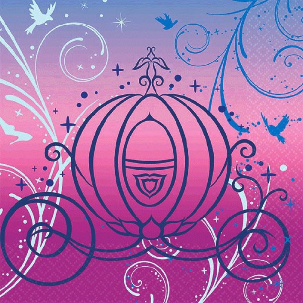 Cinderella Printed Beverage Napkins Disney Princess Birthday Party Tableware (16 Pack), Pink, 5 x 5.