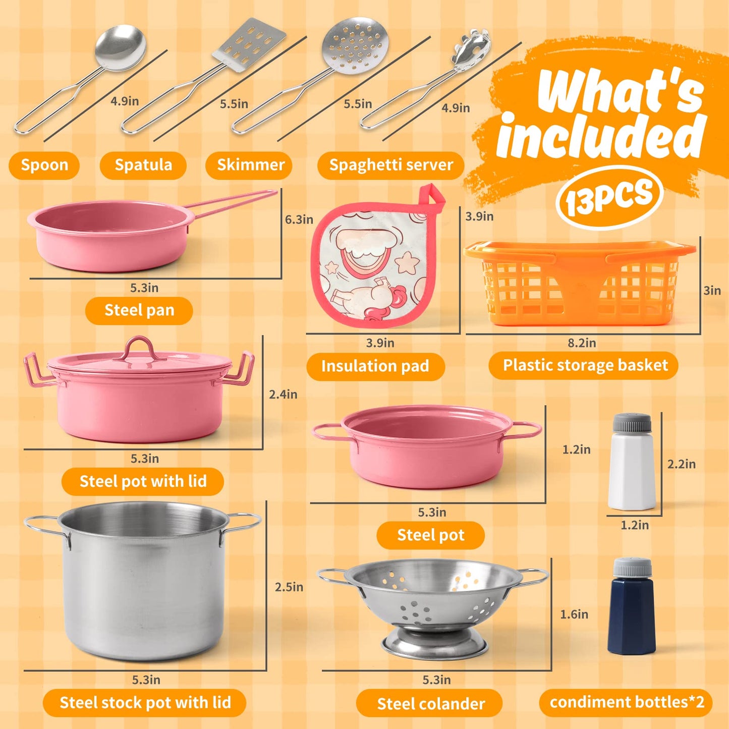 Veitch fairytales Kids Play Kitchen Toy Accessories Set Toddler Cooking Playset Colorful Stainless Steel Pots and Pans Birthday