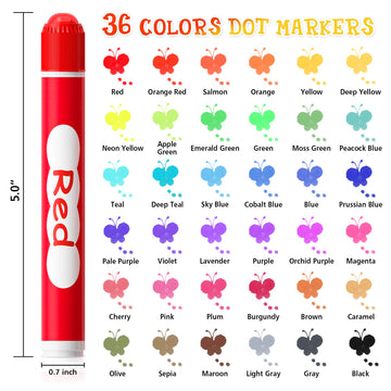 Shuttle Art Washable Dot Markers - 36 Colors, Non-Toxic Water-Based Paint Daubers, Includes Free Activity Book, 1 Count Pack