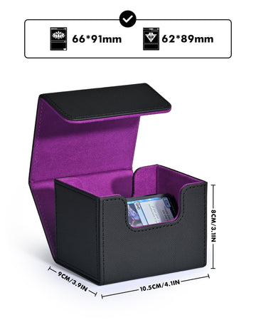 Zlca Card Deck Box For Trading Cards, Mtg Commander Deck Box Holds 120+ Single Sleeved Cards, Leather Magnetic Card Storage Box Fits For Tcg Ccg Magic Cards (Black& Purple)