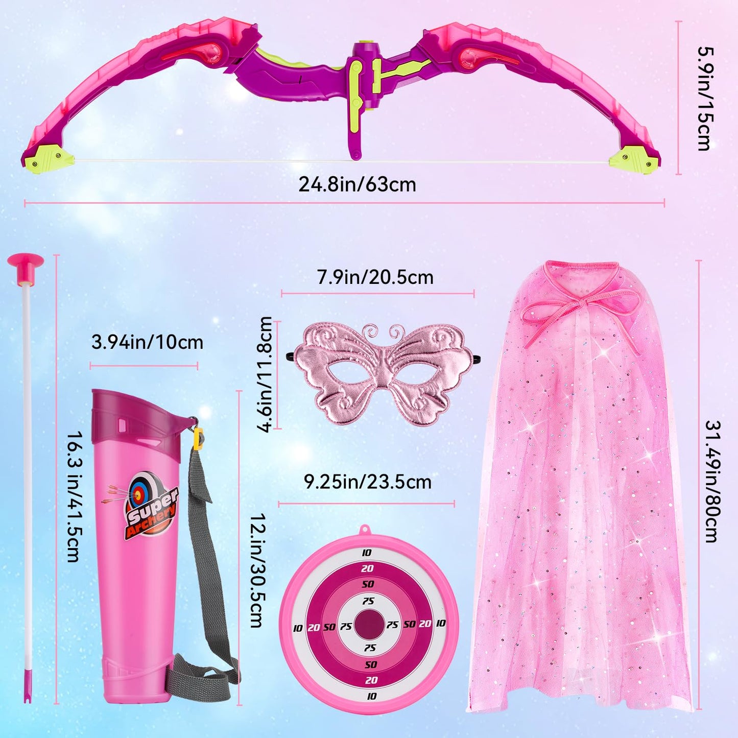 Vgofun Kids Bow And Arrow Set: Led Light Up Archery Toy With Princess Cape And Headband, 10 Suction Cup Arrows, Outdoor Toys Gifts For 3-8 Year Old Girls (Archery Set With Butterfly Mask)