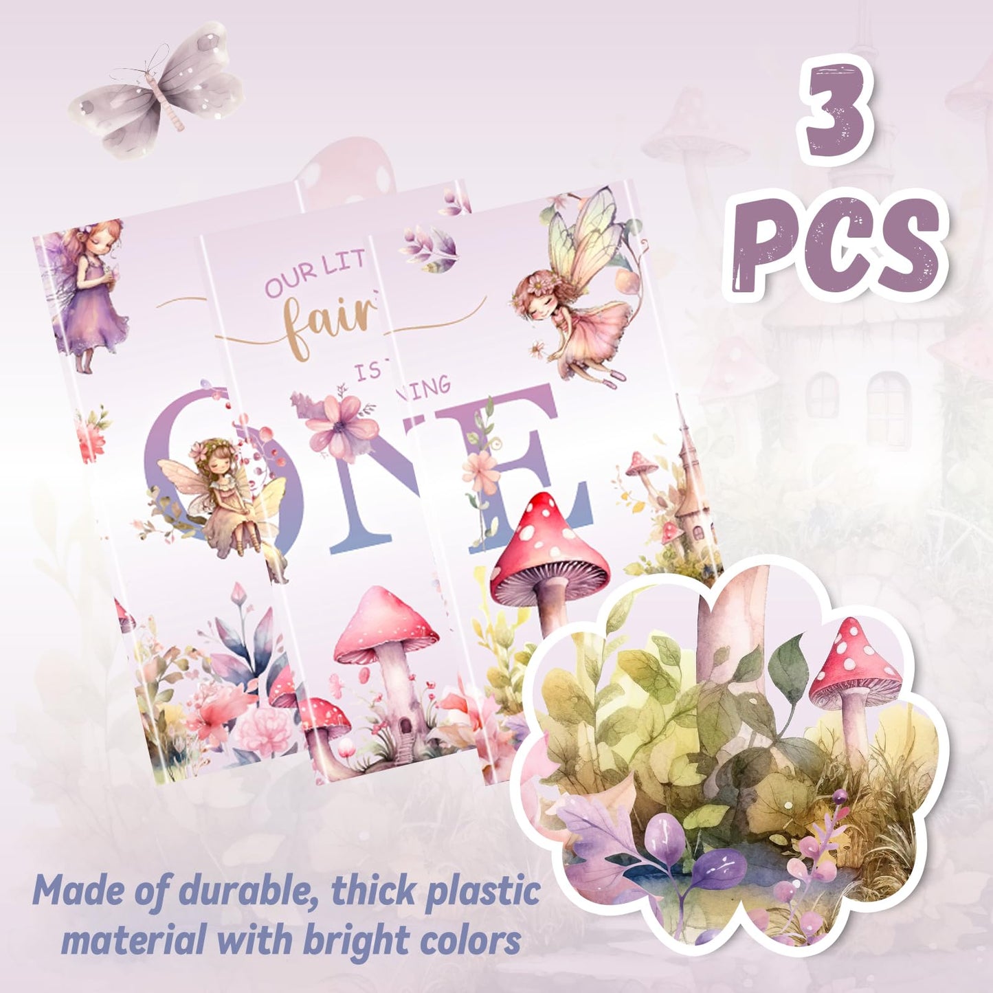 Pymurod 3Pcs Fairy First Birthday Decorations Fairy One Tablecloth Little Fairy Garden Table Cover, Fairy 1St Birthday Party Sup