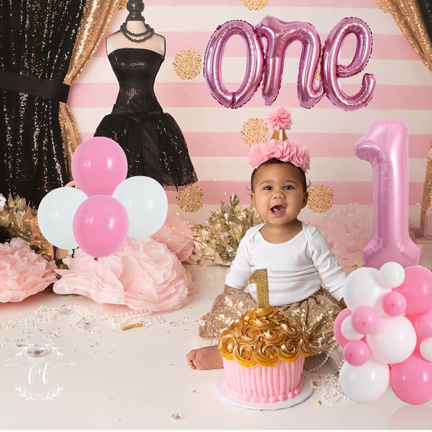 Toniful 27 Pcs 1St Birthday Balloons Set,40 Inch Light Pink Number 1 Balloon Light Pink One Letter Foil Balloon White Light Pink