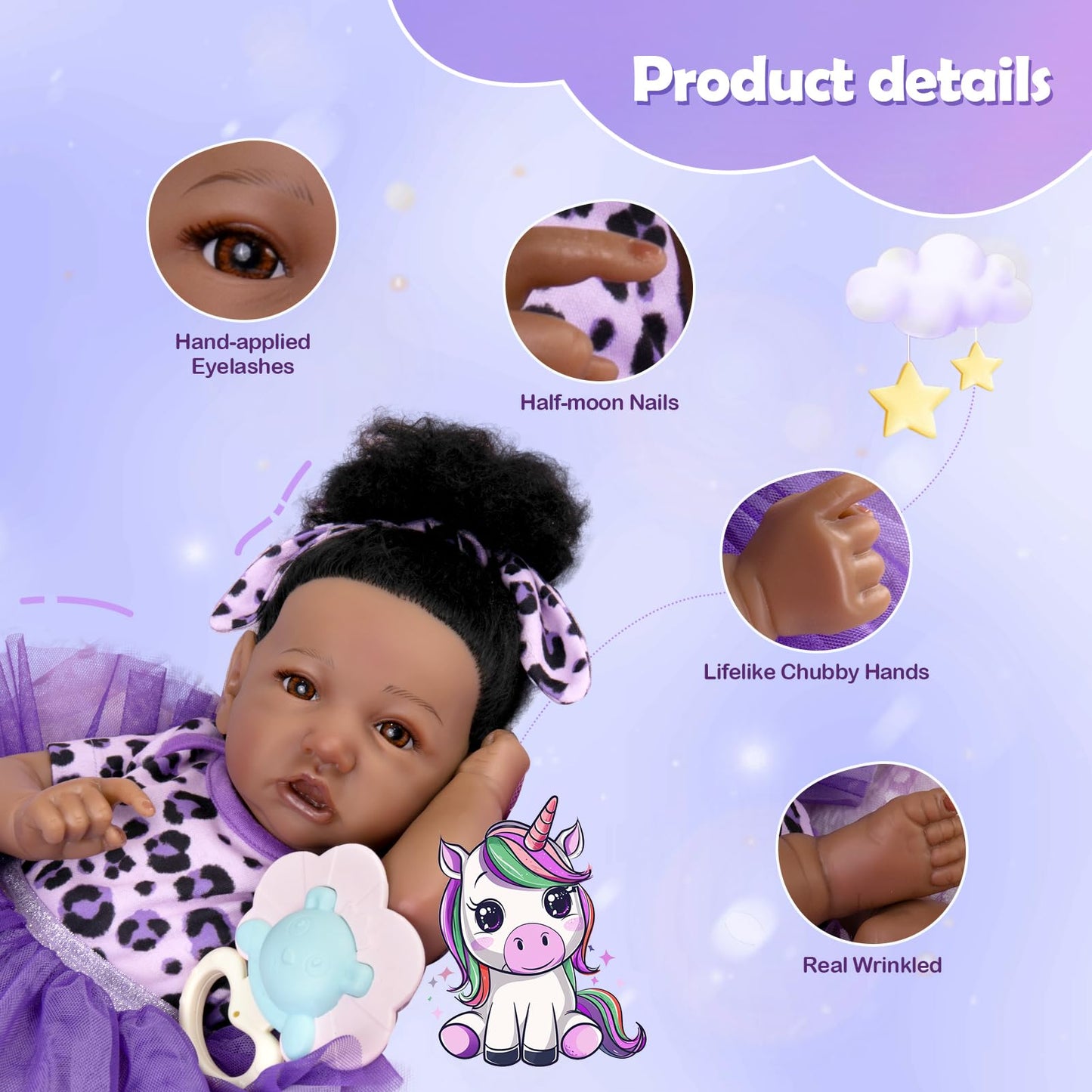 Aori Realistic Reborn Baby Dolls Black American Lifelike Reborn Girl 20 Inch Real Life Biracial Girl Reborn Toddler Baby With Purple Clothes Accessories Set For Girls Age 3