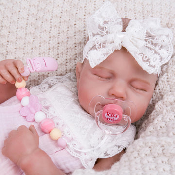 Aori Pacifier Clips for Reborn Baby Dolls - Silicone, Medium, Pink, with Magnetic Holder