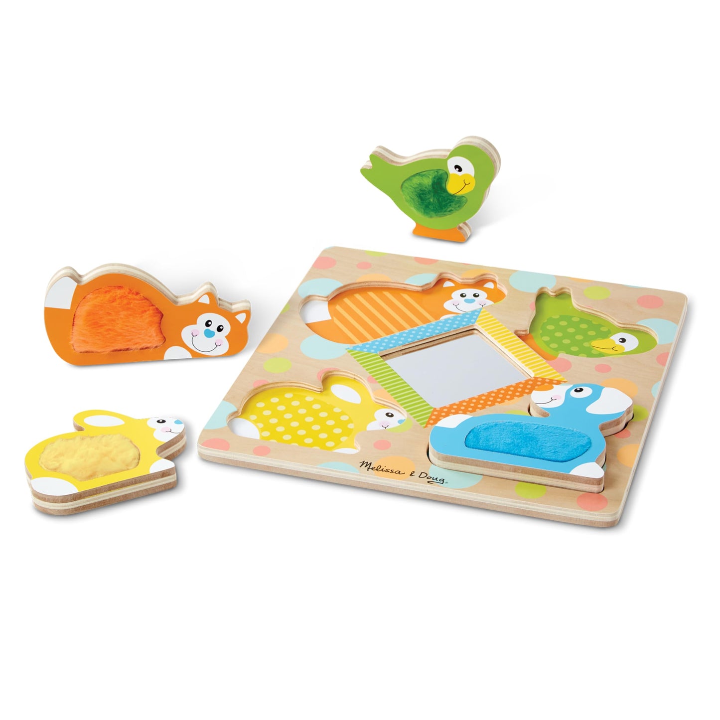Melissa & Doug Wooden Touch and Feel Puzzle - Peek-a-Boo Pets with Mirror, Multi, Model 1898, 1 EA