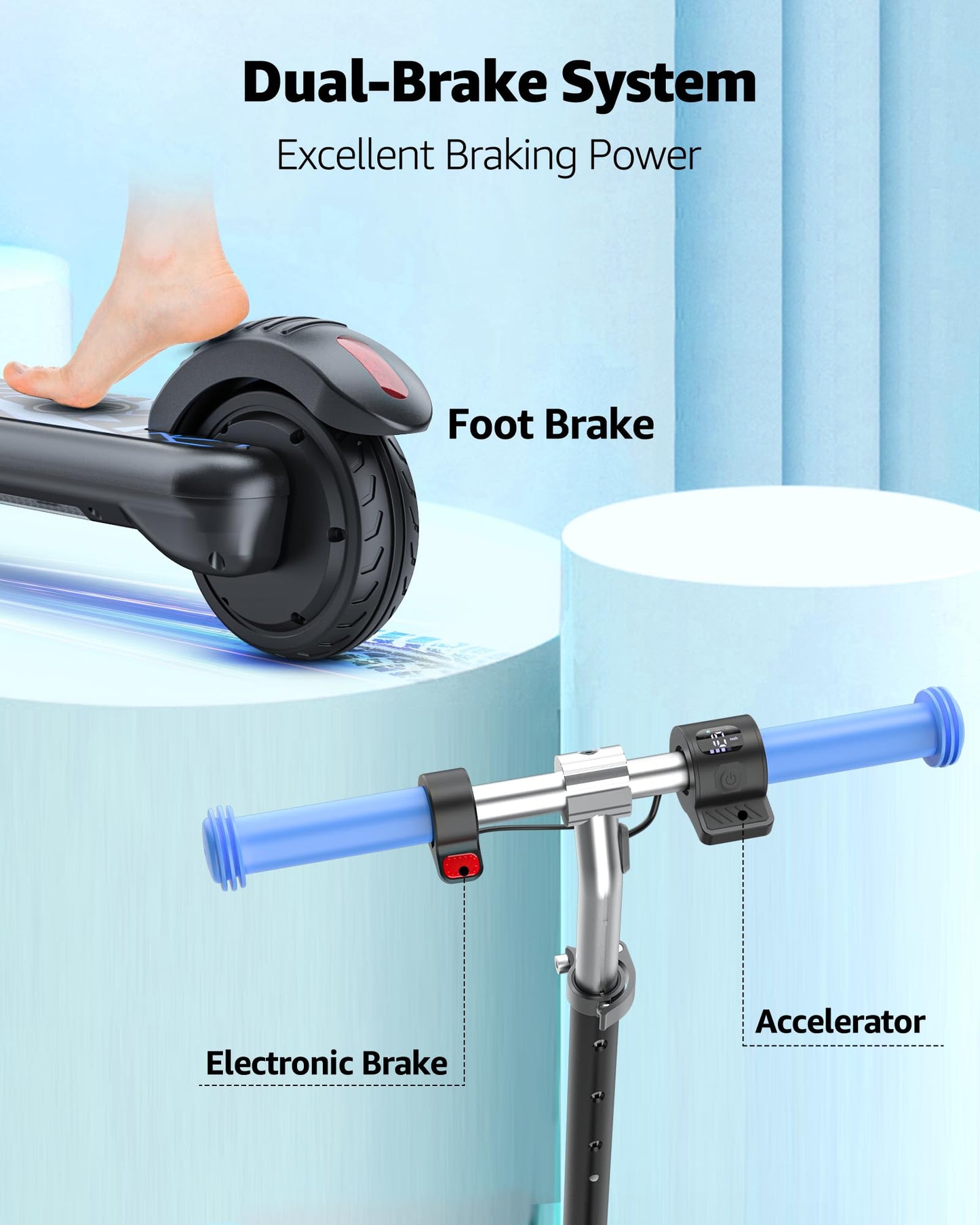 Gyroor Electric Scooter For Kids, E-Throttle 150W Motor Led Display, H30Max-Blue